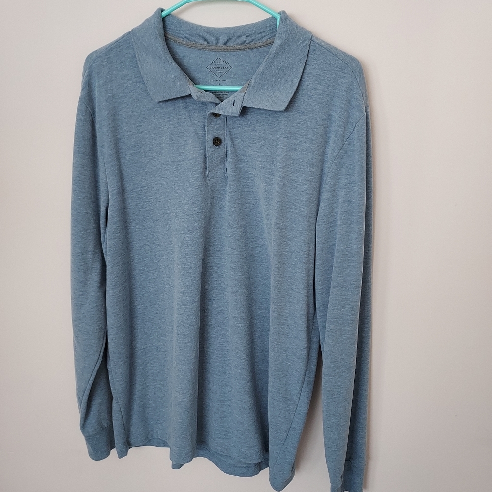 St. John's Bay Blue long sleeve Legacy polo Casual Fall Normcore Minimalist Lrg